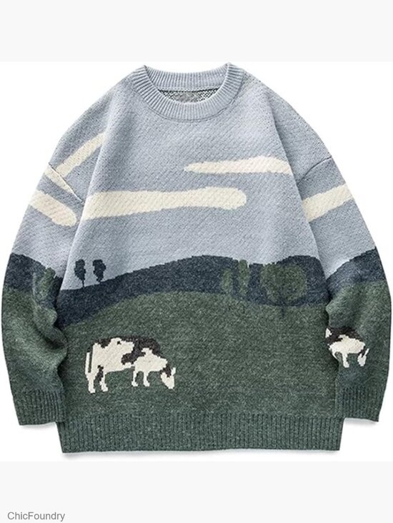 Other - Mens Vintage Oversized Cable Knit Sweater Pullover Crewneck Grandpa Y2k Casual